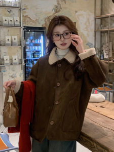 Áo Khoác Da Lông Cừu Hai Mặt Dày Cổ Bẻ Bằng Da Lộn Cổ Điển Cho Nữ Áo Khoác Ngoài Thường Ngày Mùa Thu Đông Áo Khoác Ngoài Dài