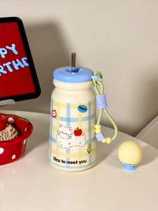 Cốc Nước Cách Nhiệt Bằng Thép Không Gỉ 316 Có Ống Hút Dễ Thương Di Động Cho Nữ Cốc Nước Bằng Nhựa PP Dung Tích 500ml