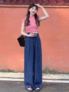 HUOLISI | Dopamine Wearable Pink Half-Neck Short-Sleeved Knit Tee Slim Fit