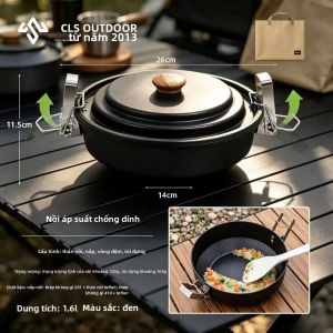 Mountainhiker | Nồi Áp Suất Nhỏ Đa Năng 1.6L Chống Dính Di Động Dùng Được Cho Cắm Trại Ngoài Trời & Nấu Ăn Tại Nhà Chất Liệu Thép Không Gỉ
