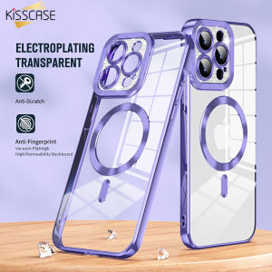 Kisscase mạ trong suốt Cho Magsafe Không Dây Sạc Trường Hợp Cho Iphone15 14 Pro Max 14 Cộng Với 13 12 Kim Cương Vỏ bảo vệ ống kính
