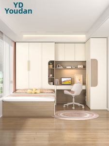 YDYOUDAN | Creamy Style Bed Floor-to-ceiling Desk and Wardrobe Integrated Multifunctional Furniture Set