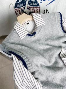 French Vintage Knitted Long Sleeve Striped Shirt Womens Outerwear Two-Piece Set Trendy Commute Loose Fit Button Detail