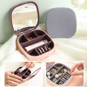 Jewellery Box Travel Organizer Mini PU Leather Storage for Rings Earrings Necklace Case with Mirror