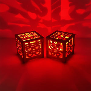 Wedding Theme Battery Operated Desk Lamp Double Happiness Symbol Festive Red Light Gift for Newlyweds Bedroom Decorative Lamp