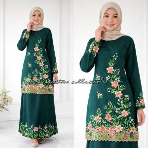 SETELAN BAJU KURUNG BORDIR BUNGA TIMBUL JALAR KERANCANG