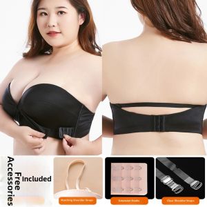 Large Size F Cup Strapless Bra Gathered Invisible Anti-Slip Prevents Sagging Small Chest Illusion Womens Underwear Top