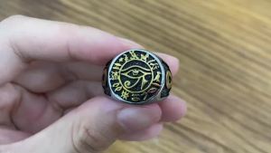Men Vintage Egyptian Eye of Horus Ring Stainless Steel Mysterious Ancient Egypt Text Symbol Ankh Rings Punk Amulet Jewelry Gift