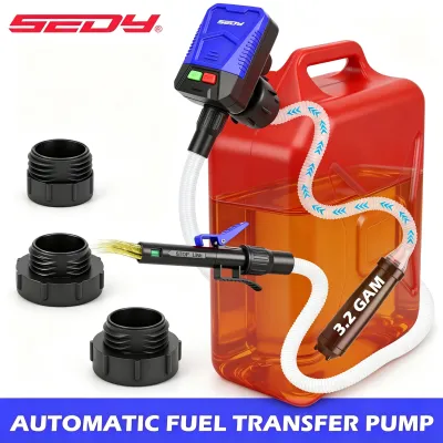 SEDY Upgraded Automatic Fuel Transfer Pump 3.2GPM Auto‑Stop Sensor Battery Operated with 3 Can Adapters