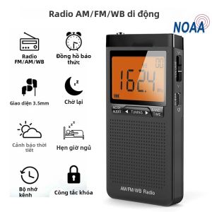 Đài Phát Thanh Thời Tiết Mini Cầm Tay AM FM NOAA Với Màn Hình LCD Lớn Đồng Hồ Báo Thức Kỹ Thuật Số - Đài Phát Thanh Bỏ Túi Thu Sóng Tuyệt Vời