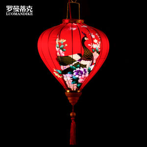 New Years Peacock Diamond Shaped Lantern Outdoor Decorative Hanging Ornament Traditional Chinese Style Glowing Balcony Decoration