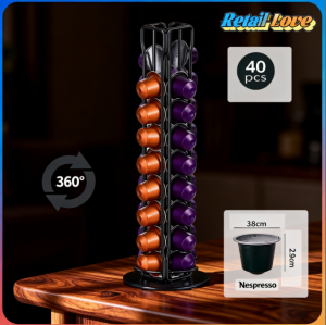 Rotating Coffee Capsule Stand with 360° Rotation Design 40 Pod Capacity Storage Tower Compatible with Nespresso Coffee Pods