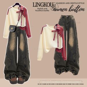 NUMEN BUTTON | Large Size Unique Fall Outfit Vintage Denim Pants Set