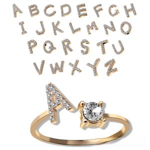 Adjustable Open Ring Creative Ladies Fashion Jewelry 26 Letter Alphabet Ring Cross-Border Popular Alloy Silver Gold Plated