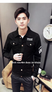 ÁO KHOÁC JEANS NAM THƯƠNG HIỆU CAO CẤP VIET FASHION VF AK ĐEN IN THÊU V2