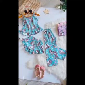 Pastel Unicorn and Rainbows 3-in-1 Terno Set: Comfortable Pajama Sando & Shorts for Baby Girls 1-12 Years