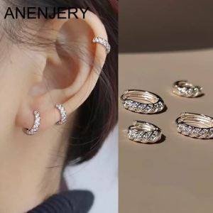 anenjery | ANENJERY Minimalist Zircon Heart Wave Small Hoop Earrings for Women Girl Fashion Daily Party Jewelry Accessories