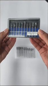 ชุดหัวเจียรทังสเตนคาร์ไบด์ 10 แบบ กล่องเซ็ต (6มม. หัวเจียร 3มม. ก้าน) สำหรับงานขัดเจียรโลหะและไม่ใช่โลหะ