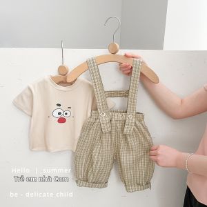 Bộ Áo Thun Tay Ngắn và Quần Short Dây Đeo Thời Trang Mùa Hè cho Bé Trai