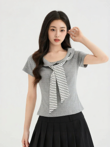 SANFU | New Letter Embroidery Detachable Striped Shawl Womens T-shirt
