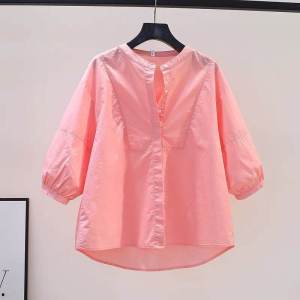 Export Exported to Italy Big Brand Balance Cargo Original Order Withdraw from Cupboard Oem Goods Stand-up Collar Puff Sleeve Shirt Female Pink Tops