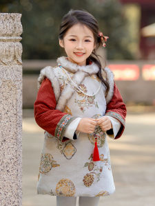 Princess Style Thickened Cotton Jacket Childrens Cheongsam New Year Clothes for Little Girls Traditional Hanfu Outerwear