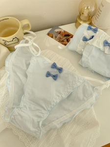 กางเกงชั้นในผ้าฝ้ายลายผีเสื้อสีน้ำเงินเซ็กซี่สำหรับผู้หญิง กางเกงชั้นในทรงสามเหลี่ยมเอวต่ำ ระบายอากาศได้ดี สำหรับเยาวชน ฤดูใบไม้ผลิและฤดูร้อน