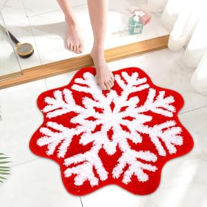VIKAMA Christmas Decoration Snowflake Imitation Cashmere Floor Mat Santa Claus Entrance Door Mat Foot Mat Home Decoration