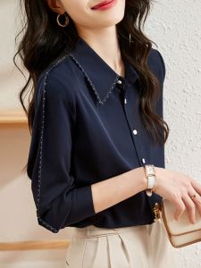 Elegant Loose French Design Polo Collar Long Sleeve Spring Autumn Shirt