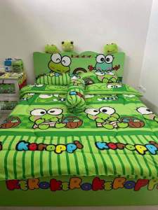 ผ้าปูที่นอน|| ชุดผ้าปูที่นอน (ลายเคโรโระกบ เขียว) ขนาด 3|5|6 🛌 ฟุต ผ้า COTTON 100% งานเย็บดีผ้าไม่เป็นขุย ห่มสบาย เกรดพีเมี่ยม💖👑🐳