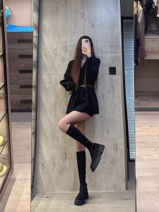 Knee-high Faux Suede Boots Womens Thick Bottom Autumn Winter New Style Slimming Elastic Long Boots Flat Bottom Knight Boots