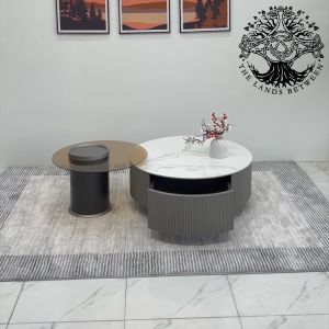 Bàn trà sofa bàn phòng khách bàn cafe nội thất nhập khẩu mẫu bàn đôi hộp tủ kẻ sọc mặt tròn ceramic bàn kính