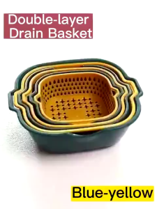 6Pcs Set Double-layer Drain Basket Plastic Vegetable Fruit Washing Basket Wash Basin Kitchen storage
