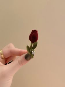 Retro Elegant High-End Velvet Tulip Hair Clip Side Metal Duckbill Clip One-Word Clip Headwear Fashionable Korean Style Alloy