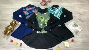 Đồ bơi nữ bikini 1 mảnh liền thân váy áo có khóa kéo dài tay váy họa tiết phối màu đẹp Bin Sports BHV175