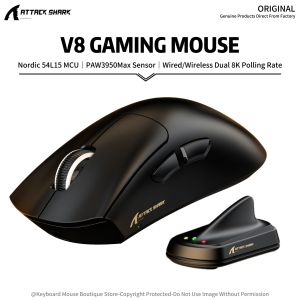 ATTACK SHARK | Attack Shark V8 Lightweight Mouse Gaming 8K Receiver42000DPIPAW3950Max SensorDual 8K Polling RateNordic 54L15 MCU500mAh