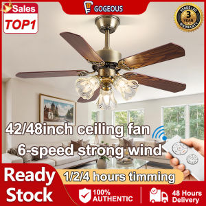 GOGEOUS retro ceiling fan with light modern ceiling fan with led light with remote 3 colors dimming 6 gear wind ceilings fan mute ceiling fan heavy duty ceiling fan 5 blades big ceiling fans for living room bedroom dinning roon Restaurant - Lazada