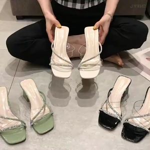 Korean Fashion Strappy Low Block Heels for Women Square Toe