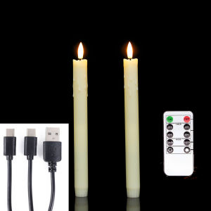 Pack of 2 USB Rechargeable Christmas LED Taper Candles: Remote-Controlled Decorative Candles