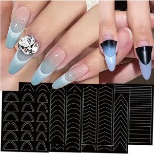 Nail Art Sticker V-shaped Pattern Classic French Bow Design Nail Decoration Decals 1 Sheet French Tip Stencil Nail Self-Adhesive