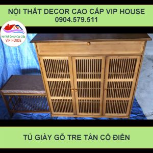 Kệ Để Giày Dép Bằng Gỗ Tre Cửa Mở Hoặc Cửa Lùa Họa Tiết Mây Tre Đan Tủ Giày Thông Minh Nhiều Tầng Tân Cổ Điển Độc Đẹp Rộng 87-117cm Tủ Giày Dép Phòng Khách Decor Sang Trọng Của Vip House
