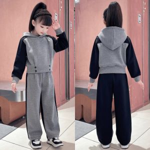 Girls Autumn Fashionable Sportswear Set Casual Cotton 100% Two-Piece Spring Autumn Style Thickened Clothes for Children