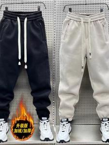Mens Thickened Fleece Lined Harlan Pants Casual Sports Sweatpants mid Waist Long Trousers Youth Fashion Winter Wear
