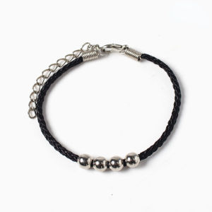 Kemstone ทอมือ4ลูกปัดโชคดีสีดำเชือกสร้อยข้อมือเครื่องประดับสำหรับผู้ชายผู้หญิง