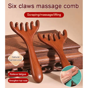 Six Claws Massage Comb Sandalwood Head Meridian Massager Gua Sha Comb Whole Body Scalp Promote Blood Circulation