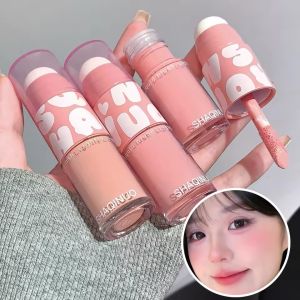 SHAQINUO บลัชออนเหลวสองชั้นพร้อมดิซซี่แปรงทำสีผมผิวธรรมชาติเพิ่มความอิ่มตัวต่ำครีมปัดแก้มสีด้าน