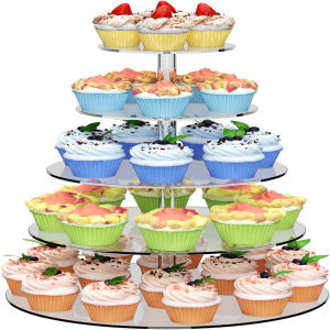 3/4/5 Tier Acrylic Round Cupcake Stand Clear Birthday Cupcake Stand Holder Dessert Display for Wedding Birthday Christmas Party