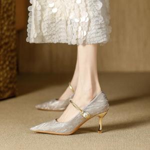Fashionable High Heels for Cheongsam Shoes Women Spring Autumn New Style Thin Mary Janes Comfortable Pointed Toe Wedding Shoes