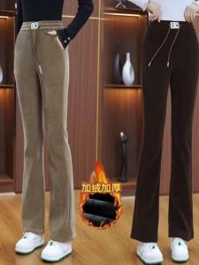 กางเกงขายาวทรงหลวมเอวสูงบุขนแกะหนา ทรงลำลองสำหรับผู้หญิงในฤดูใบไม้ร่วงและฤดูหนาว กางเกงขายาวทรงหลวมแบบใหม่