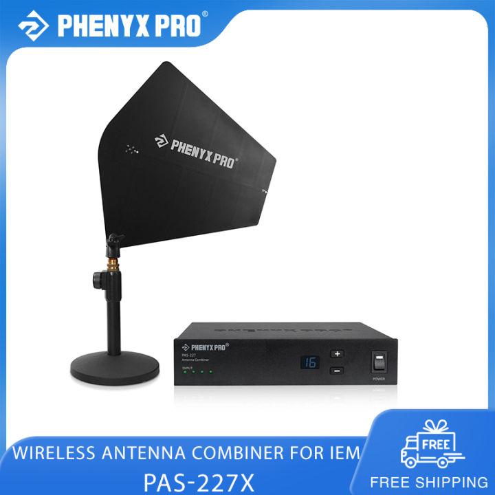 Phenyx Pro PAS-227X UHF Wireless Antenna Combiner Bundle for In-Ear Monitor System 4-Way IEM Transmitter Combiner Active Directional Paddle Antenna16 Gain Control Antenna Mounting Rod&Plate
